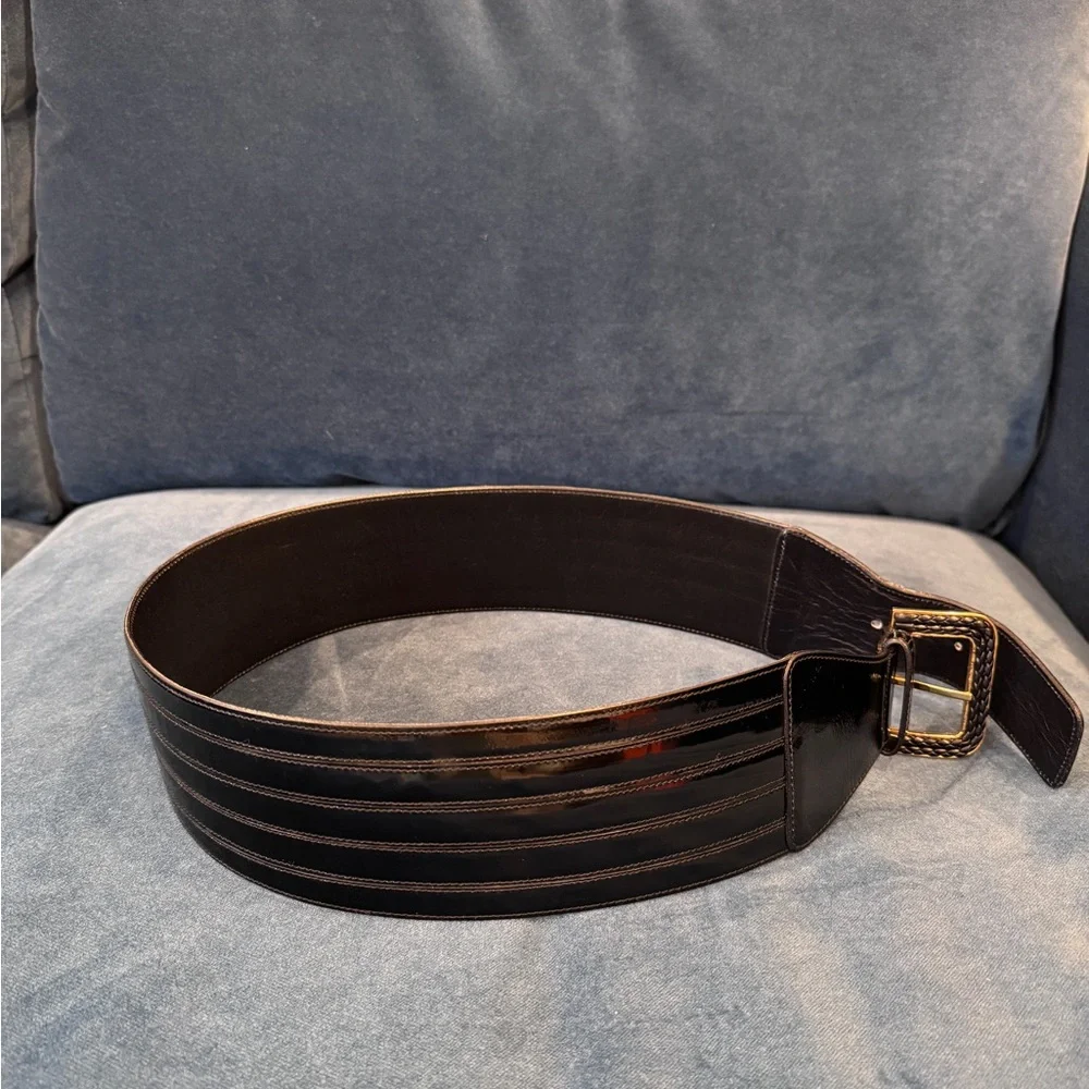 VALENTINO GARAVANI Belt 85CM ‎ Black Patent Leather Corset 1990 1980 ITALY